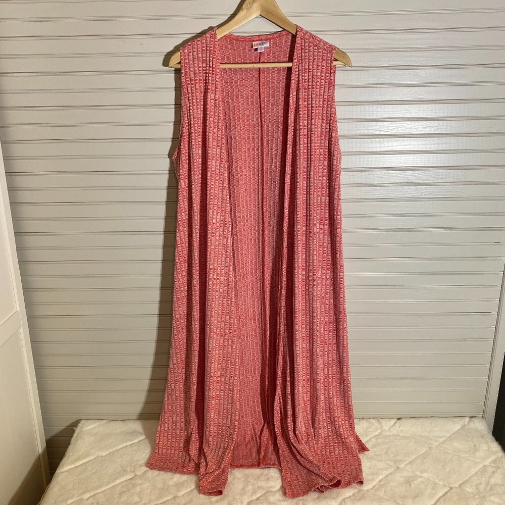 Lula Roe Size M Red Ribbed Duster - Picture 2 of 6